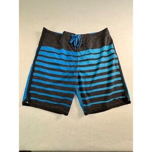Oakley Mens Blue Black Striped Recycled Polyester Board Shorts Swim Trunks 38